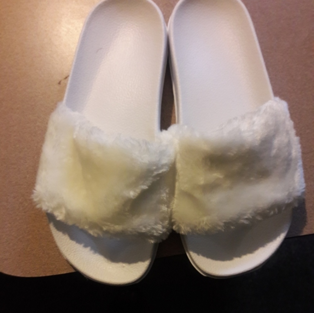 White fuzzy slides